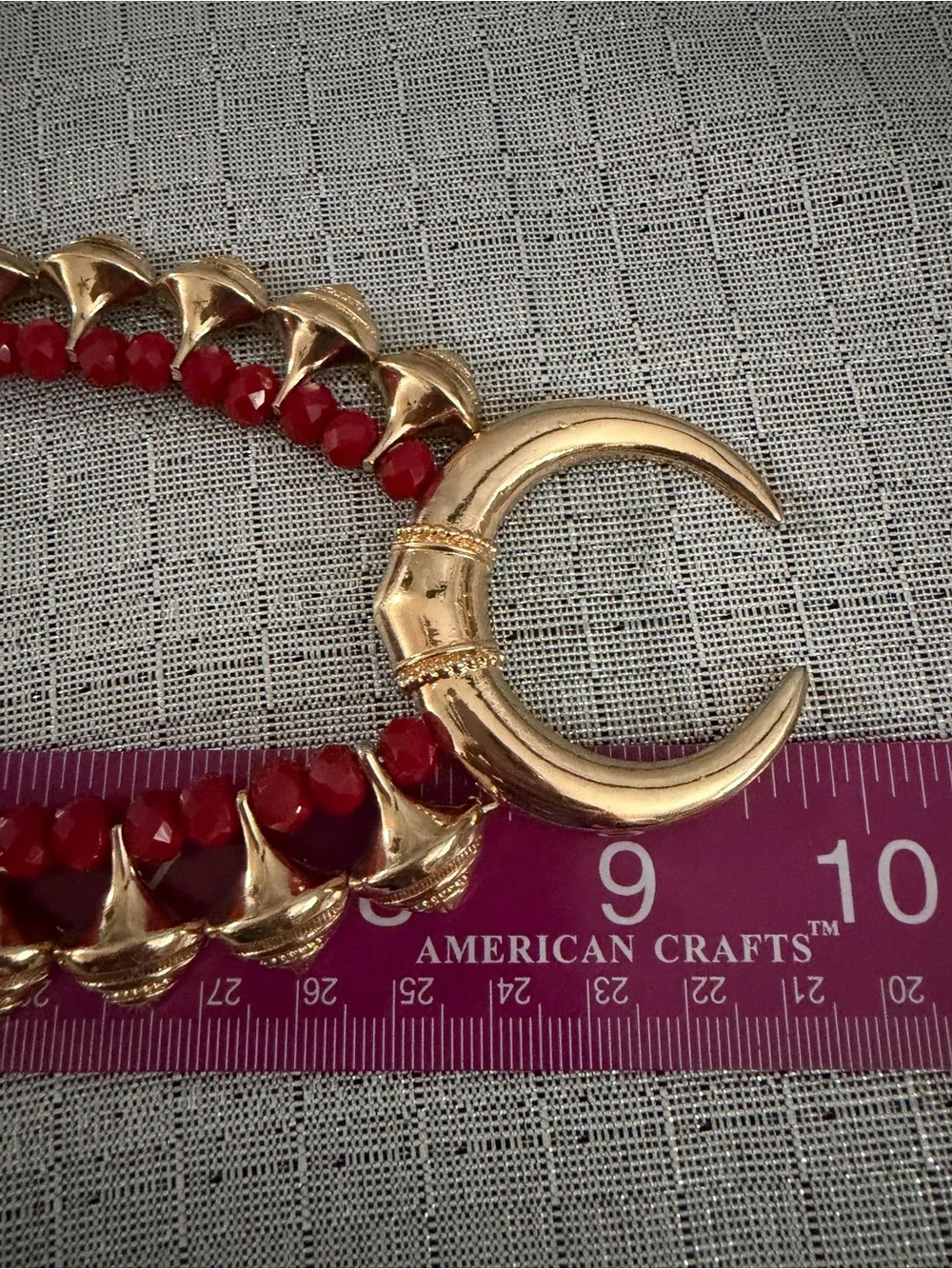 Hanee Gold-Tone Crescent Necklace with Red Beads